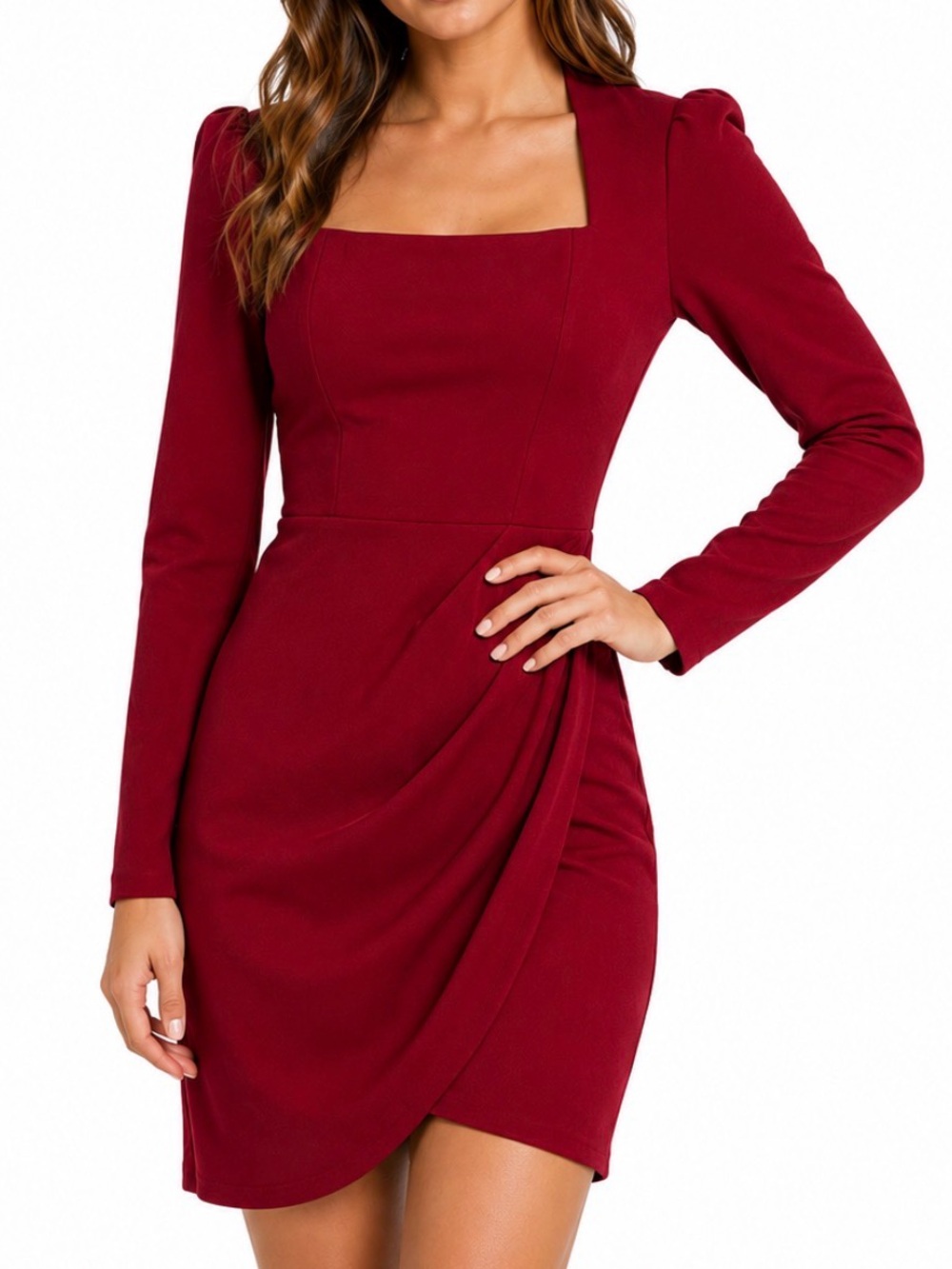 NEW B. Darlin Long Sleeve Red Sheath Dress with Square Neck bodycon SZ 3/4